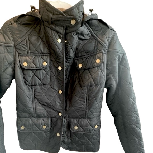 Barbour Dark Quilted Utility Jacket with Gold Accents - Picture 4 of 7